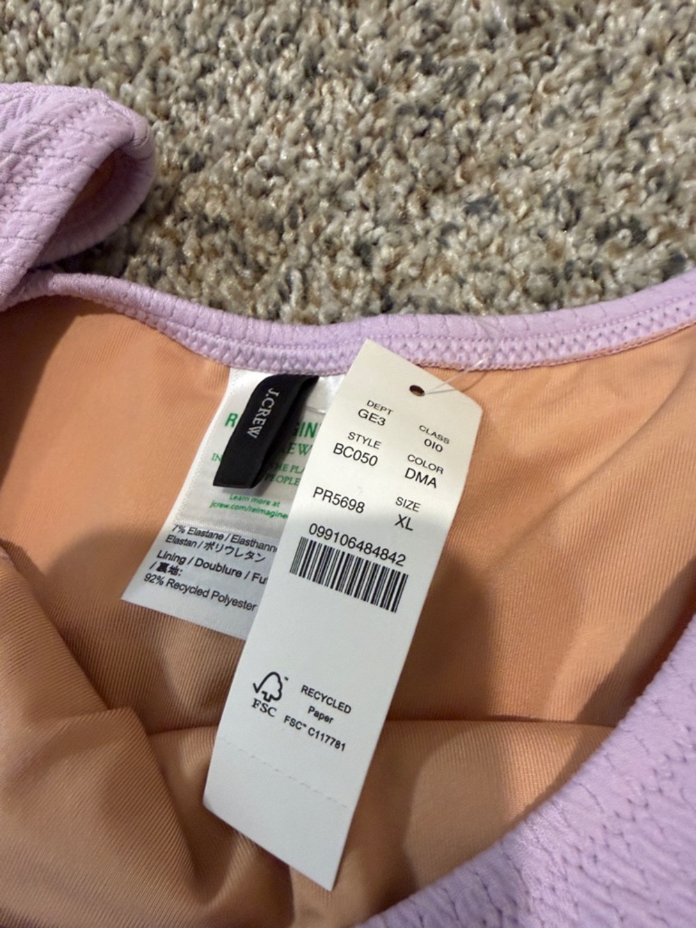 J. Crew Bikini Bottom Women’s XL Curved High Waist Purple Scrunchie New - Picture 2 of 3